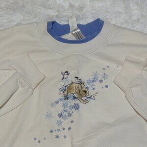 Vintage Holiday Sweater with Birds and Rabbit embroidery Sz Large